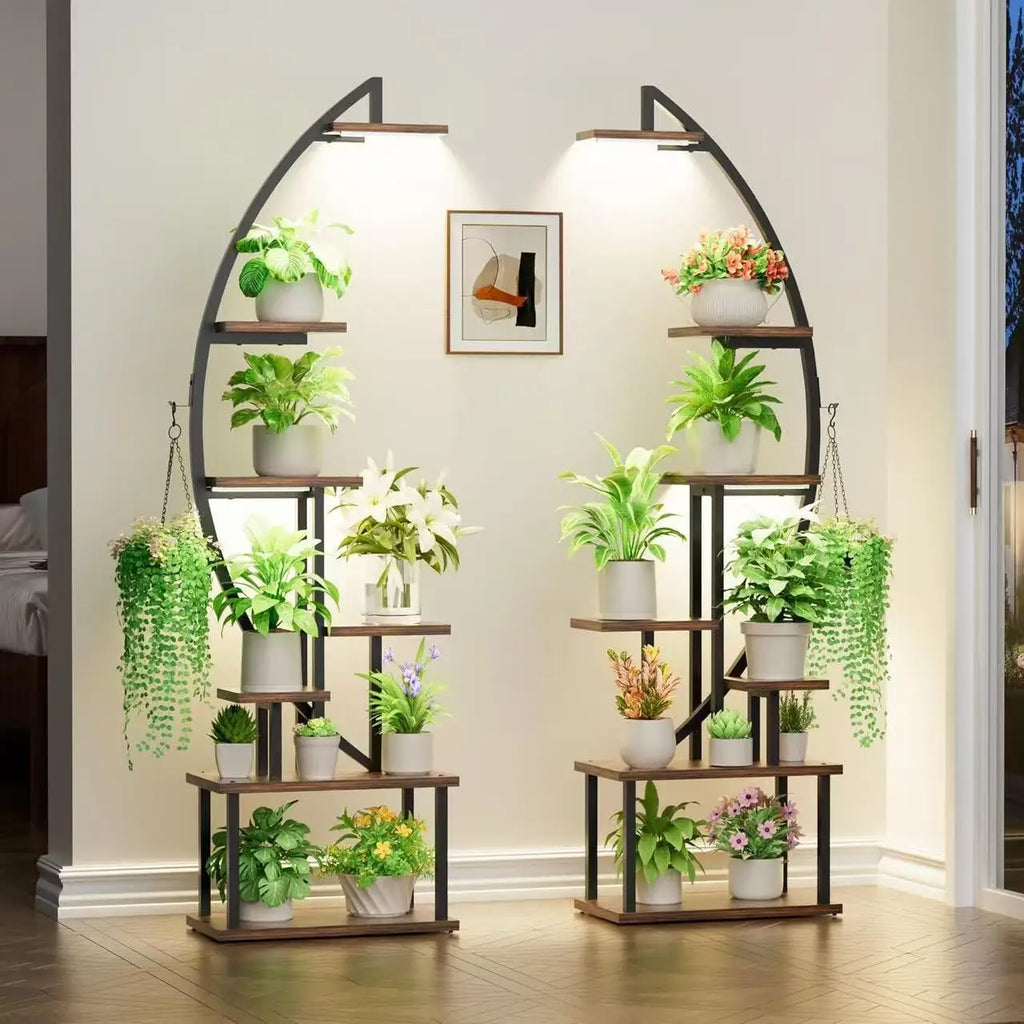 Étagère porte-plantes en acier et bois pour intérieur