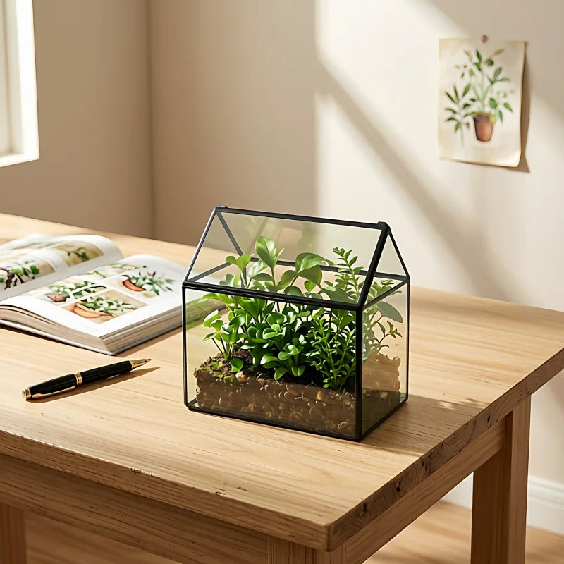 Terrarium rectangulaire en verre avec fenêtre pour plantes