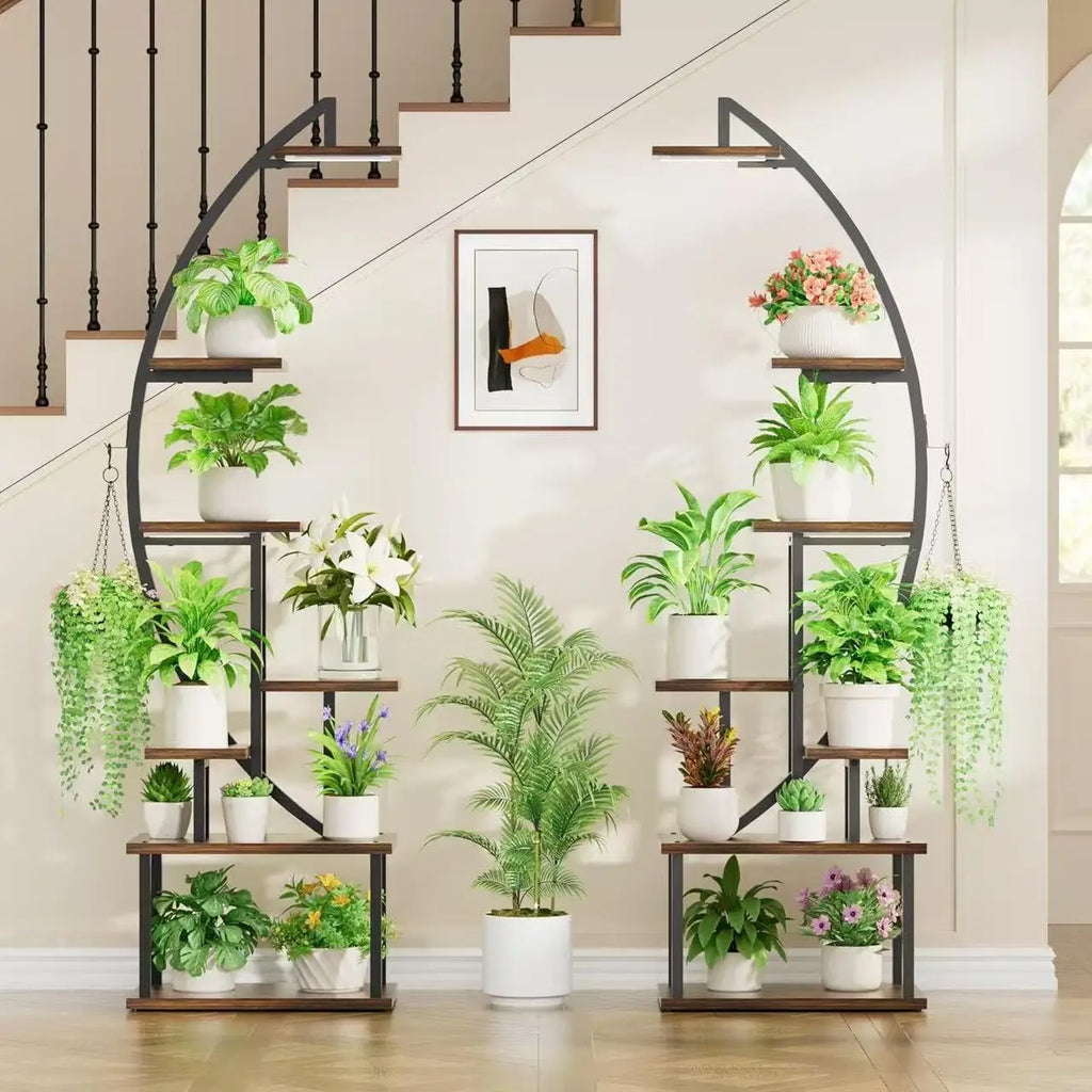 Étagère porte-plantes en acier et bois pour intérieur