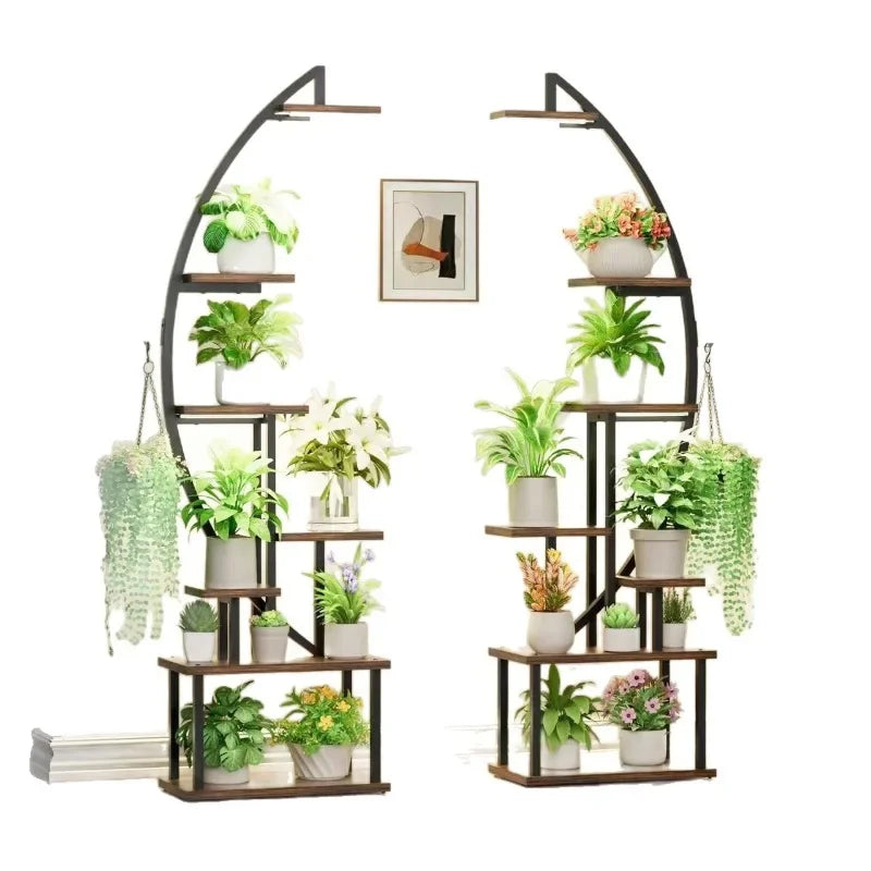 Étagère porte-plantes en acier et bois pour intérieur