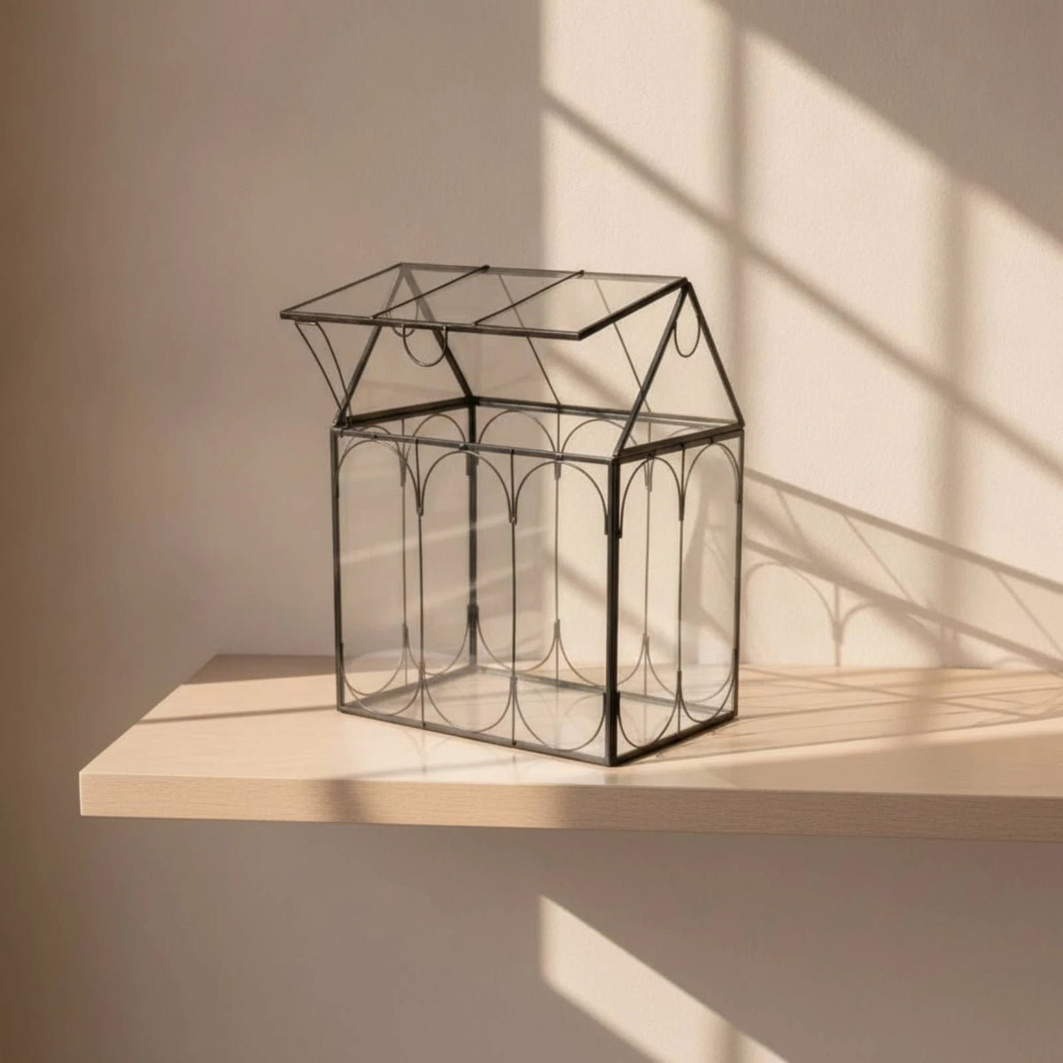 Terrarium maison en verre avec cadre en métal noir