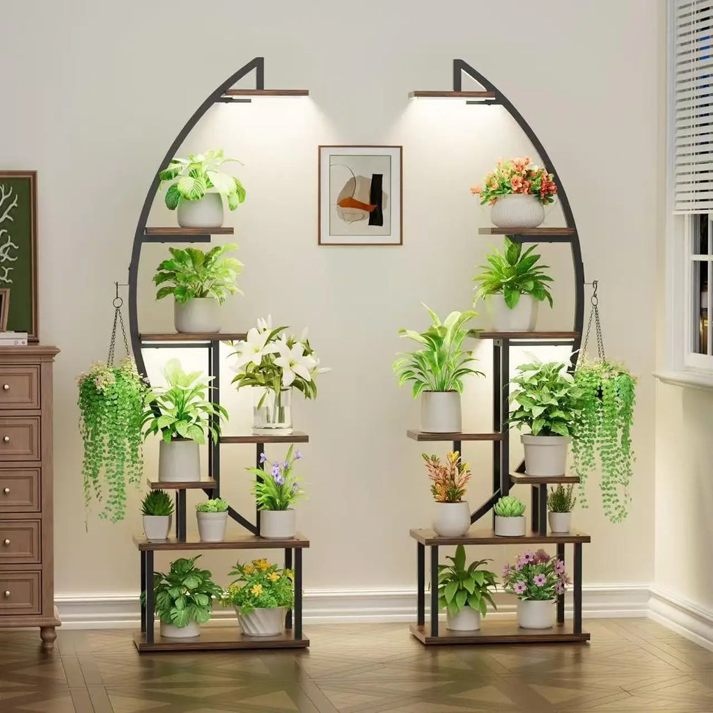 Étagère porte-plantes en acier et bois pour intérieur