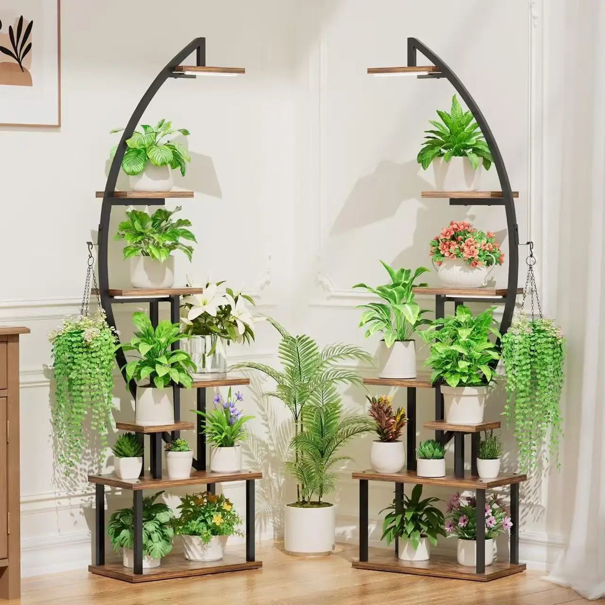 Étagère porte-plantes en acier et bois pour intérieur