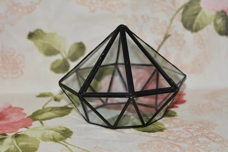Terrarium diamant en verre noir pour mousse et micro-paysages